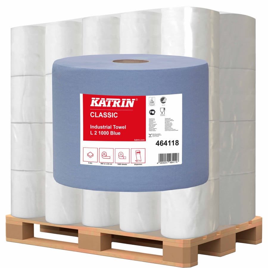 KATRIN Putztuchrolle, 22x36 cm, 2-lagig, blau 1 Palette = 108 Rollen
