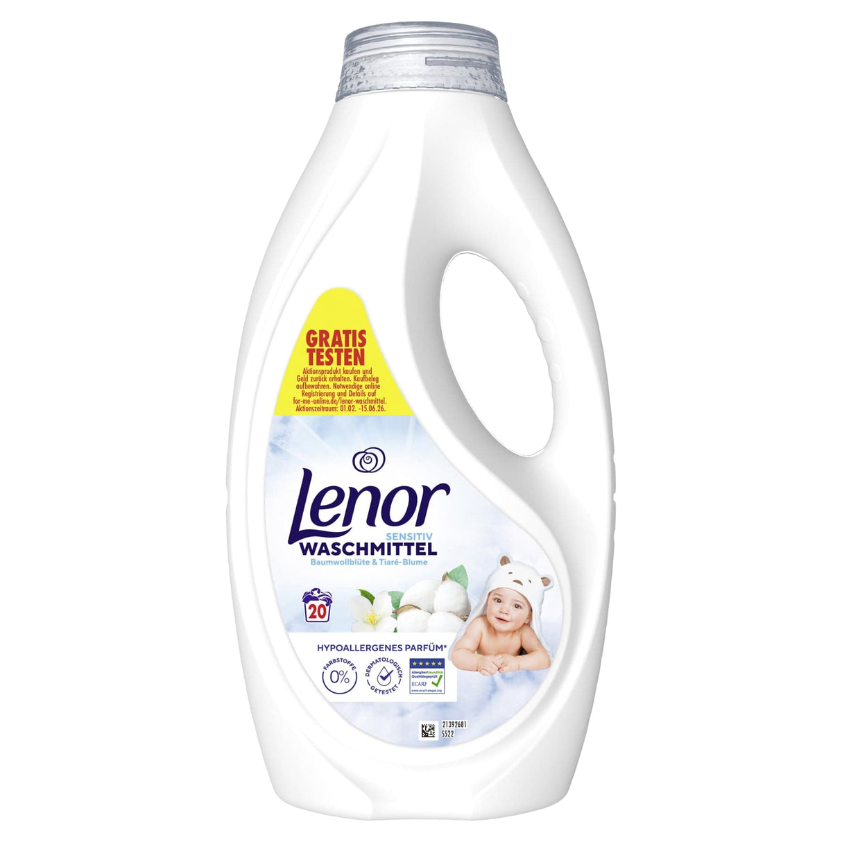 Lenor Sensitiv Flüssigwaschmittel Baumwollblüte & Tiaré-Blume 9 l
