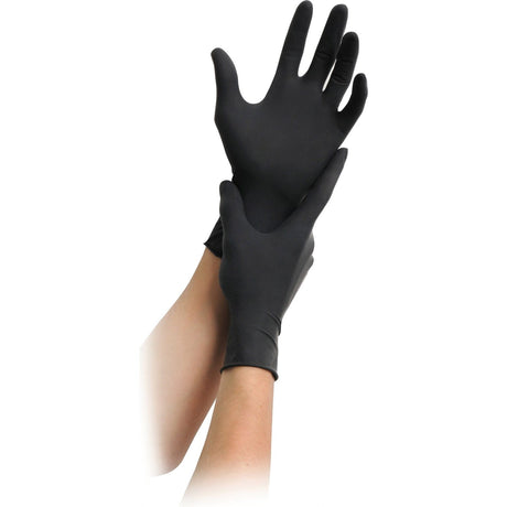 MaiMed schwarze Latexhandschuhe, puderfrei, ideal für Catering, Lebensmittelverarbeitung und Friseure.