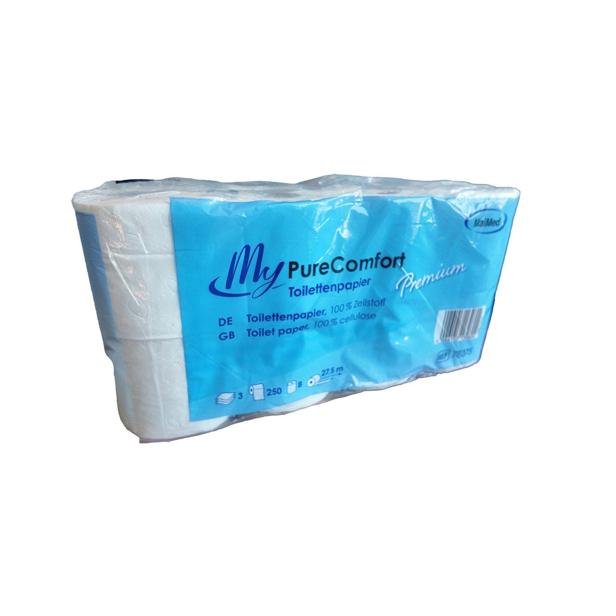 MyPureComfort Toilettenpapier Premium – 3-lagig, reißfest und saugfähig, aus 100 % Zellstoff.