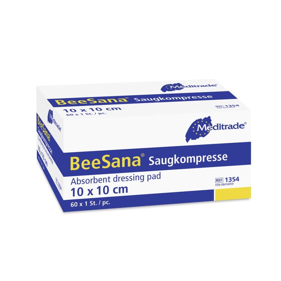 Meditrade BeeSana® Saugkompressen 10x10 cm, steril 1 Karton (10 Packungen × 60 Stück)