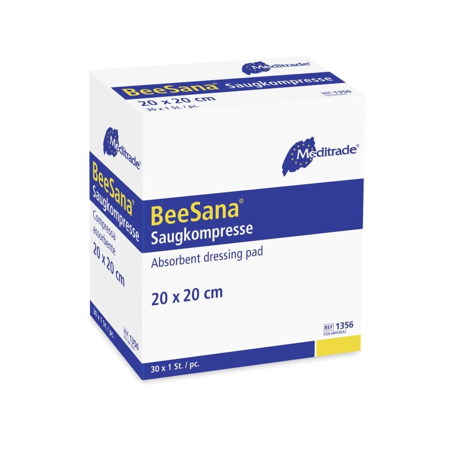 Meditrade BeeSana® Saugkompressen 20x20 cm, steril 1 Karton (6 Packungen × 30 Stück)