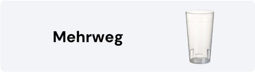Wiederverwendbarer klarer Getränkebecher mit dem Wort "Mehrweg" daneben.