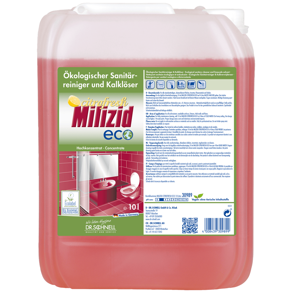 Dr. Schnell Milizid Citrofresh Eco Sanitärreiniger Inhalt: 10 Liter Kanister