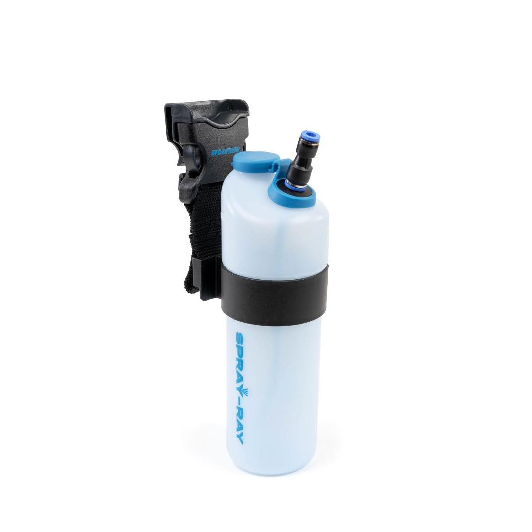 Moerman Spray Ray Reinigungssprühsystem mit ergonomischer Flasche und Halterung für Fensterreinigung.