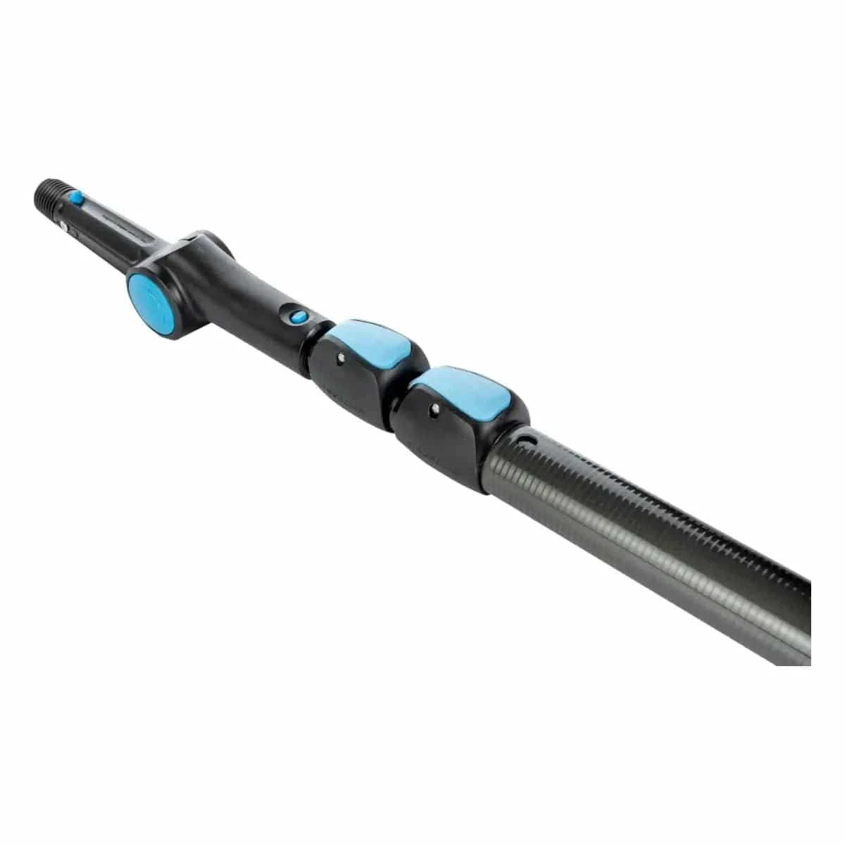 MOERMAN Takumi Deluxe Glasfaser-Karbon Teleskopstange für die Glasreinigung im Detail mit blauen Elementen.