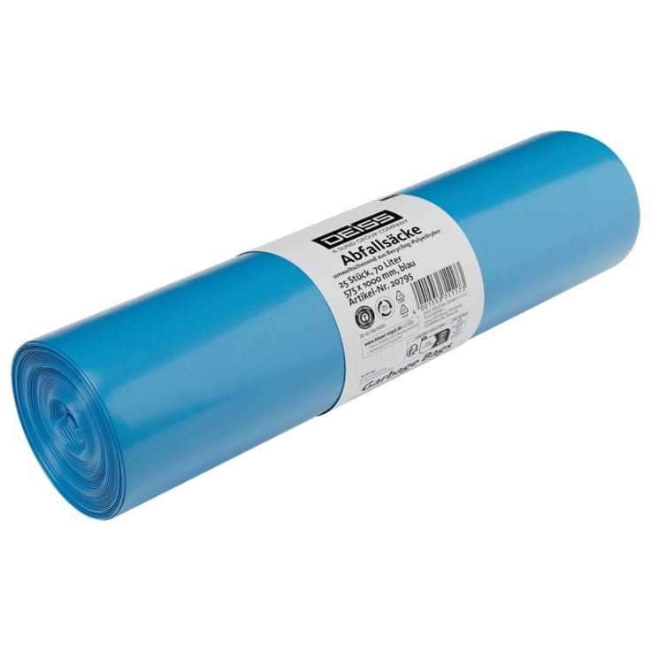 DEISS RE:SOURCE® Müllbeutel aus LDPE 70 Liter, blau 1 Rolle = 25 Stück
