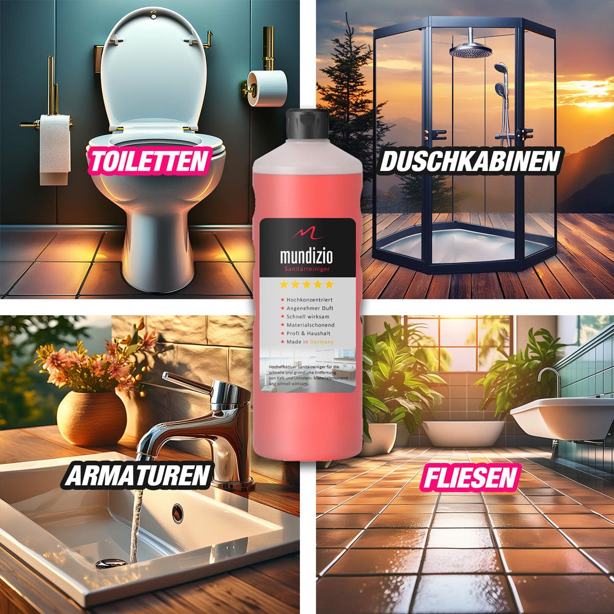 mundizio Sanitärreiniger mit Anti-Kalk Power im Sparpaket mit 12 Flaschen