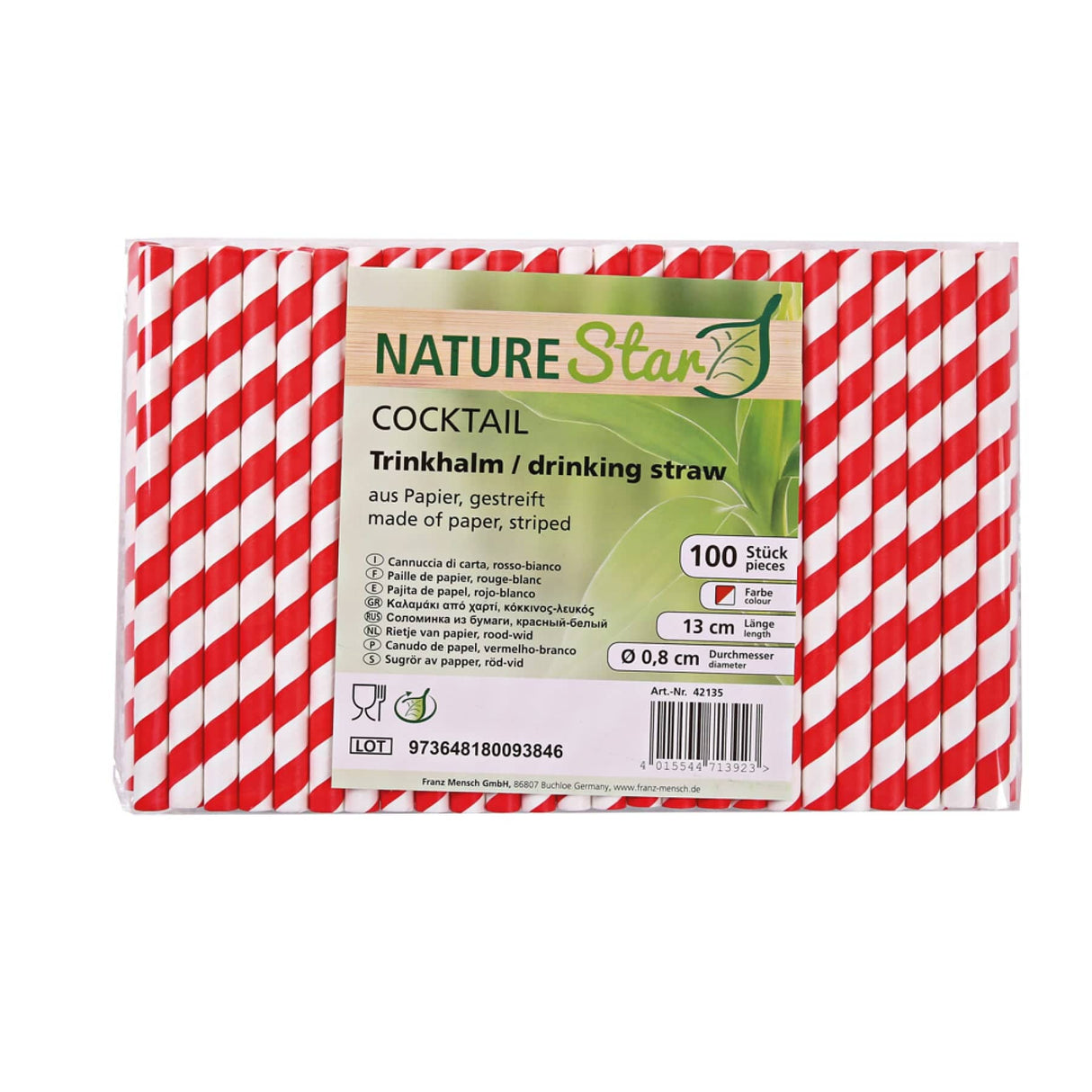 NATURESTAR Classic Papier-Trinkhalme, gestreift, 13 cm