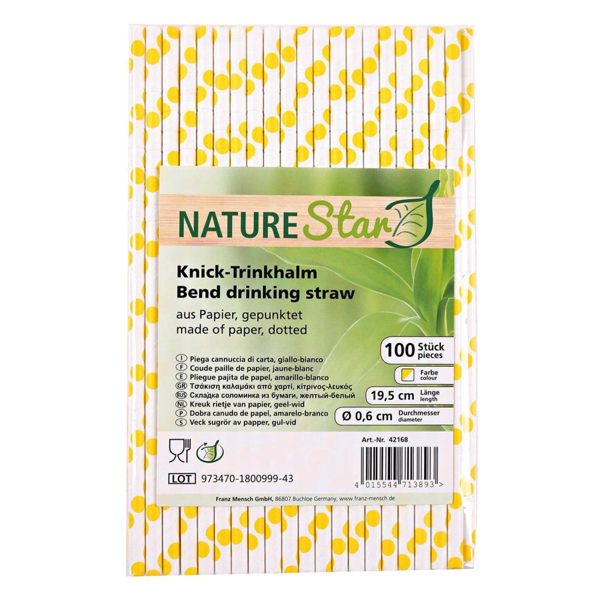 NATURESTAR Flex Papier-Trinkhalme, gepunktet mit Knick, 19,7 cm