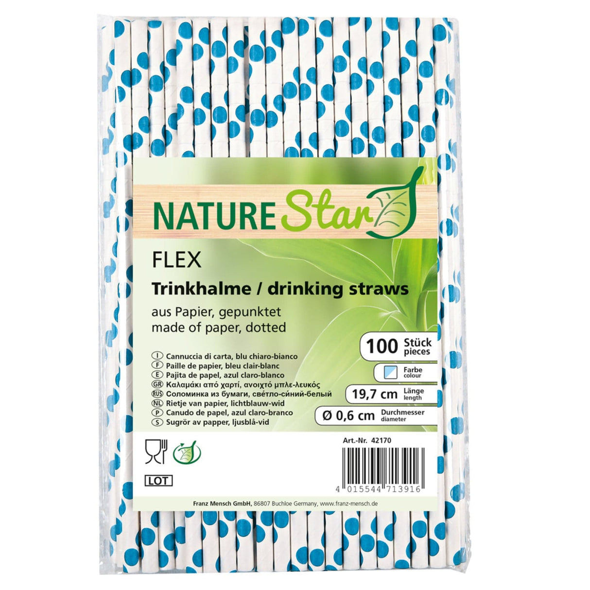 NATURESTAR Flex Papier-Trinkhalme, gepunktet mit Knick, 19,7 cm
