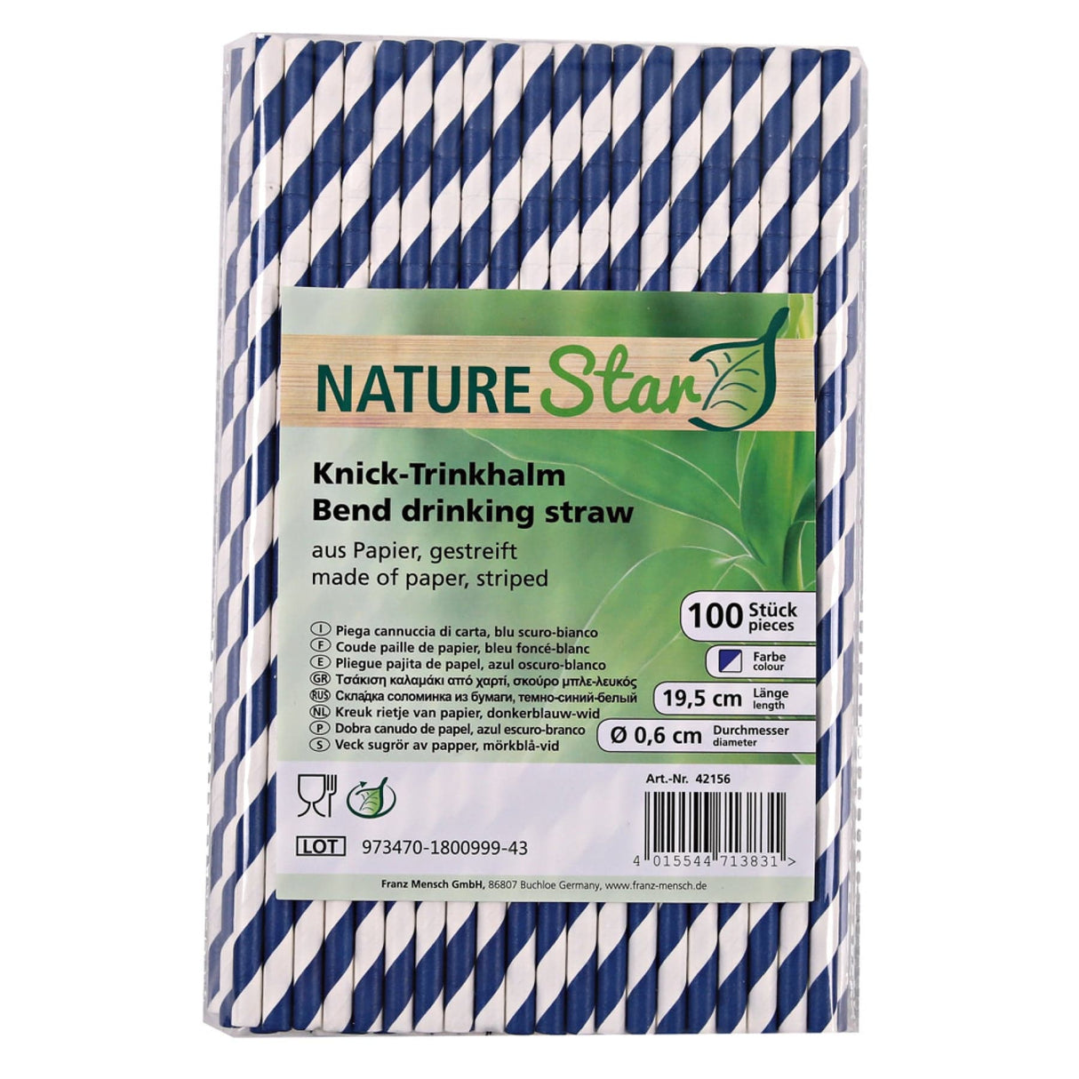 NATURESTAR Flex Papier-Trinkhalme, gestreift mit Knick, 19,5 cm