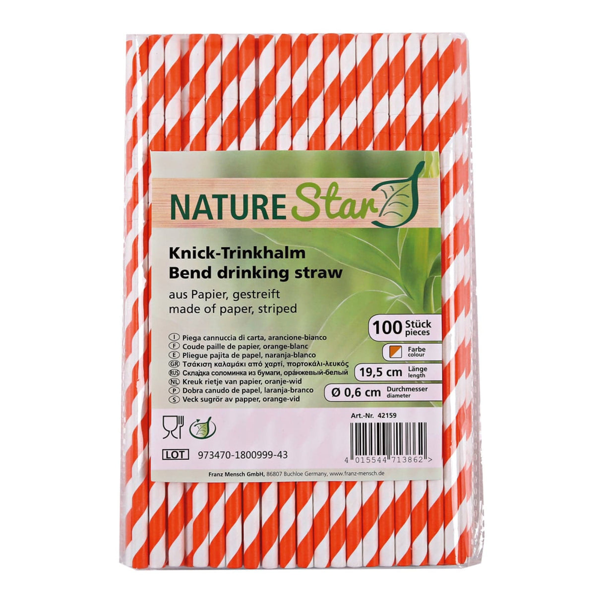 NATURESTAR Flex Papier-Trinkhalme, gestreift mit Knick, 19,5 cm