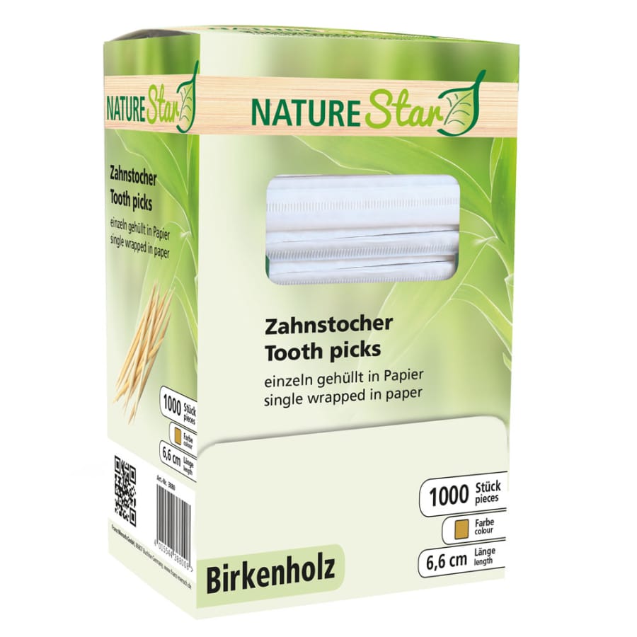 NATURESTAR® Zahnstocher in Papier gehüllt 1 Box (1000 Stück), Birkenholz