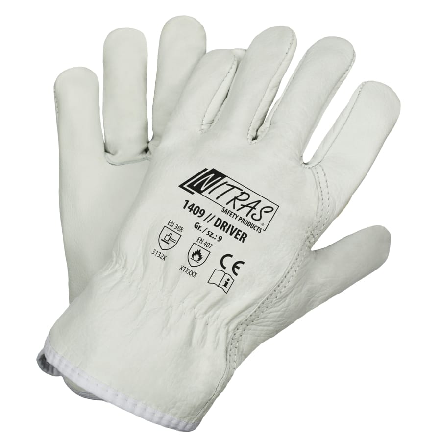 NITRAS "Driver" Rindvolllederhandschuhe Größe 9 – 1 Packung (12 Paar)
