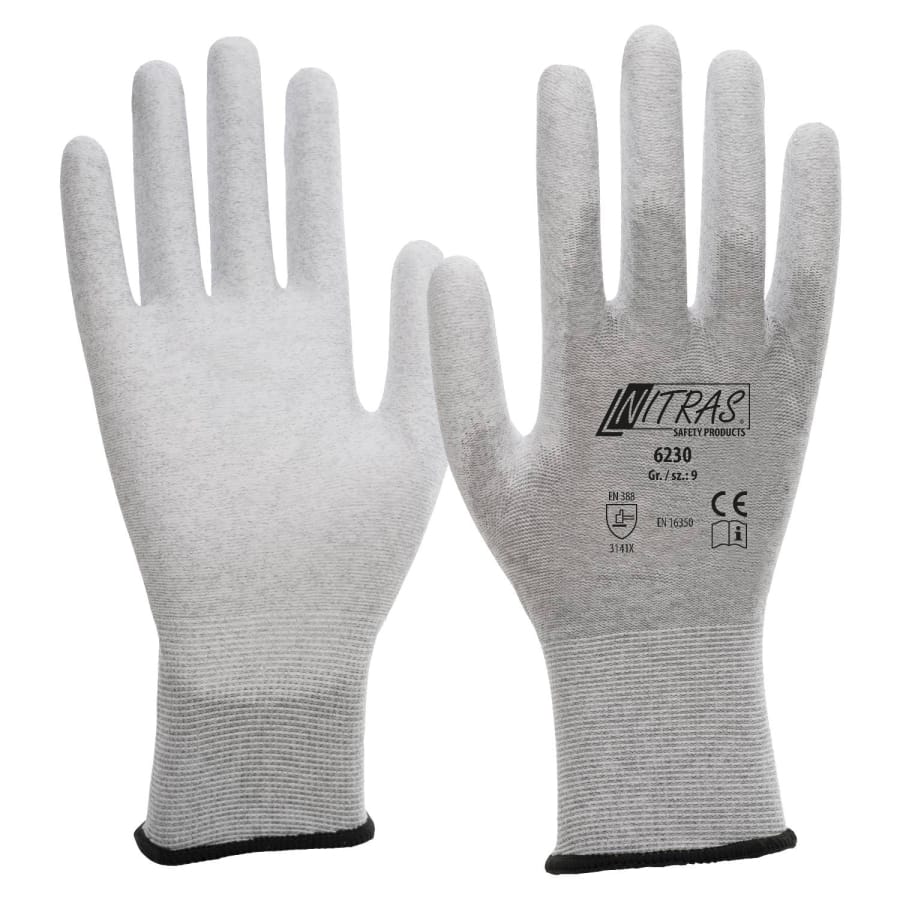 NITRAS ESD-Handschuhe, Nylon-Carbon-Handschuhe Größe S (6) – 1 Karton (240 Paar)