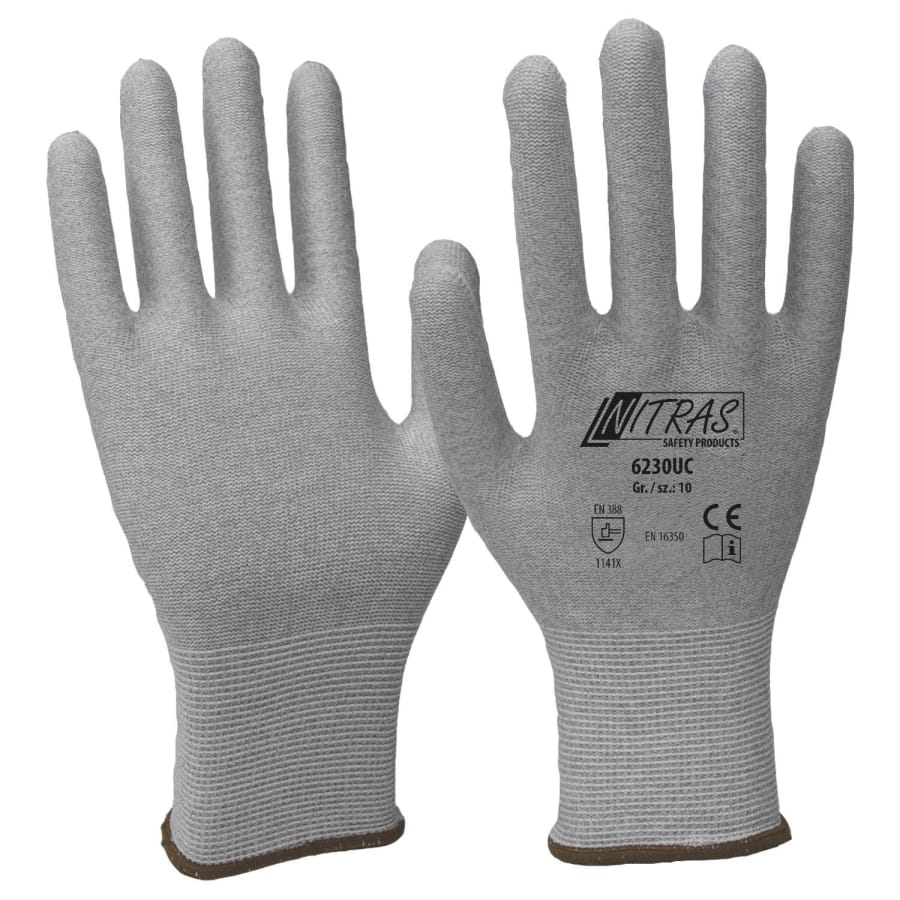 Nitras ESD-Handschuhe, Nylon-Carbon-Strick-Handschuh XL (9) – 1 Packung (12 Paar)
