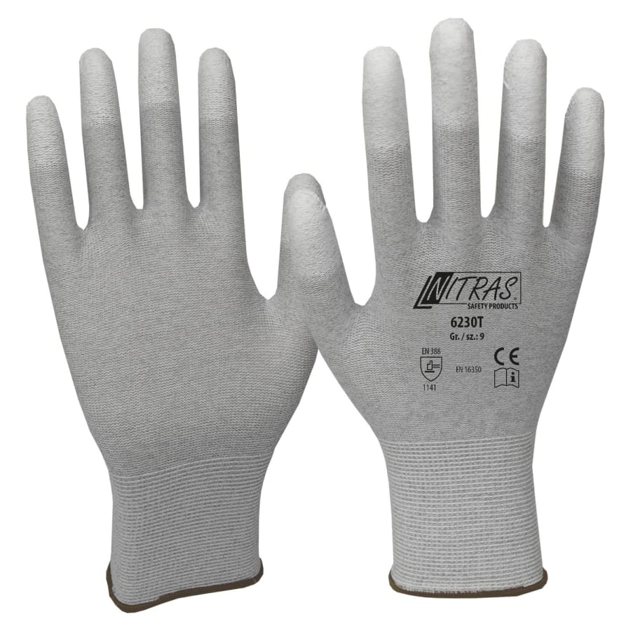 Nitras ESD-Handschuhe, Nylon-Carbon-Strickhandschuh, beschichtet XS (5) – 1 Paar