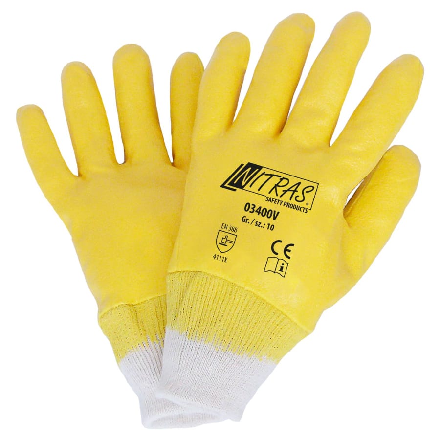 NITRAS Nitril Handschuhe, Schutzhandschuhe, Baumwoll-Trikot 9 – 1 Packung (12 Paar)
