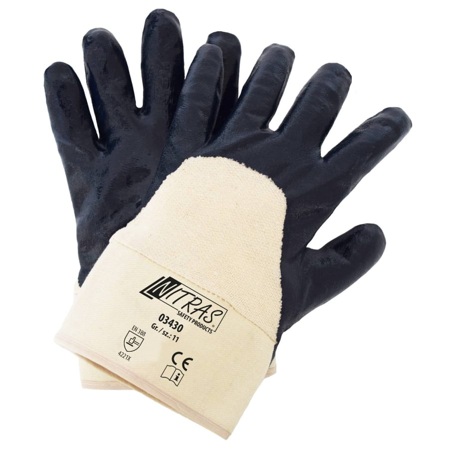 NITRAS Nitrilhandschuhe, mit Segeltuchstulpe Größe 9 – 1 Packung (12 Paar)