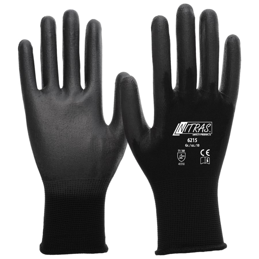 NITRAS Nylon-PU-Handschuhe, schwarz M (7) – 1 Paar