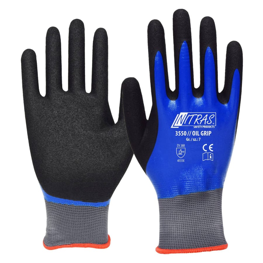 NITRAS Oil Grip Nylonhandschuh Größe M (7) – 1 Karton (72 Paar)