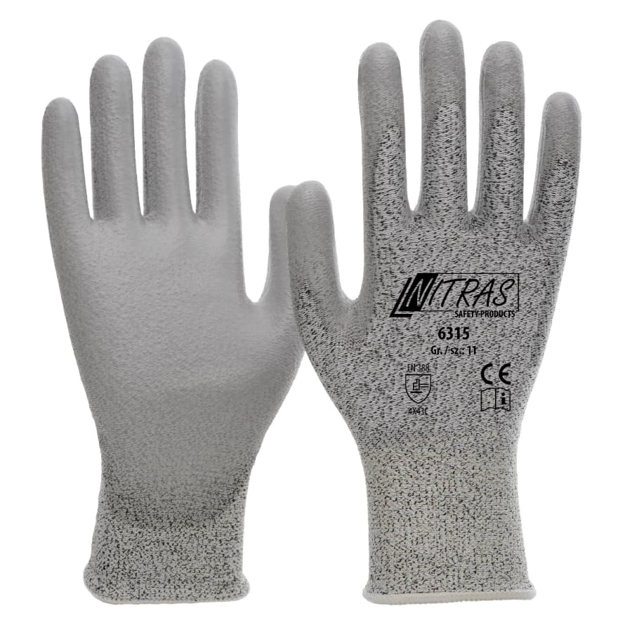 NITRAS Schnittschutzhandschuhe, PU grau Größe L (8) – 1 Packung (10 Paar)