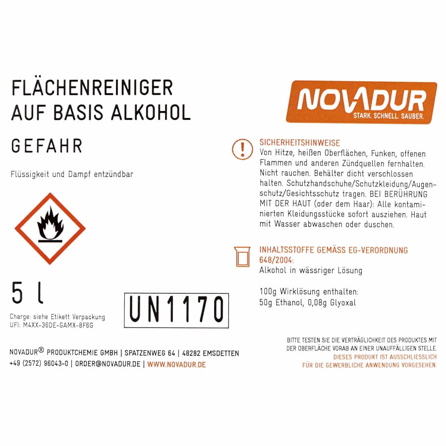 NOVADUR Flächenreiniger auf Basis Alkohol