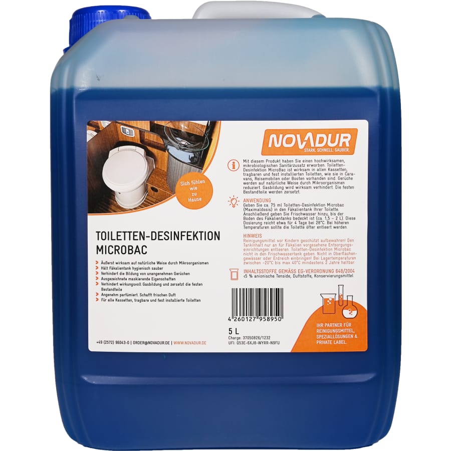 NOVADUR Sanitärflüssigkeit für Campingtoilette, MicroBac 5 Liter - Kanister