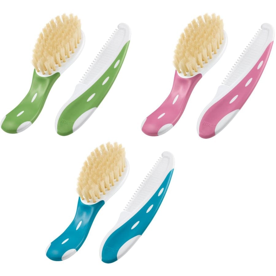 NUK Babybürste für zarte Kopfhaut mit Kamm, Naturhaar