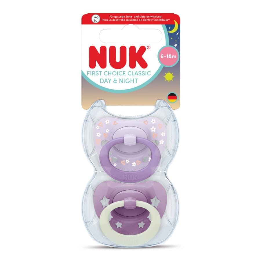 NUK First Choice Classic Day & Night Schnuller mit Soft Zone Größe 2 (6–18 Monate)
