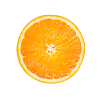 Scheibe einer saftigen Orange auf weißem Hintergrund.