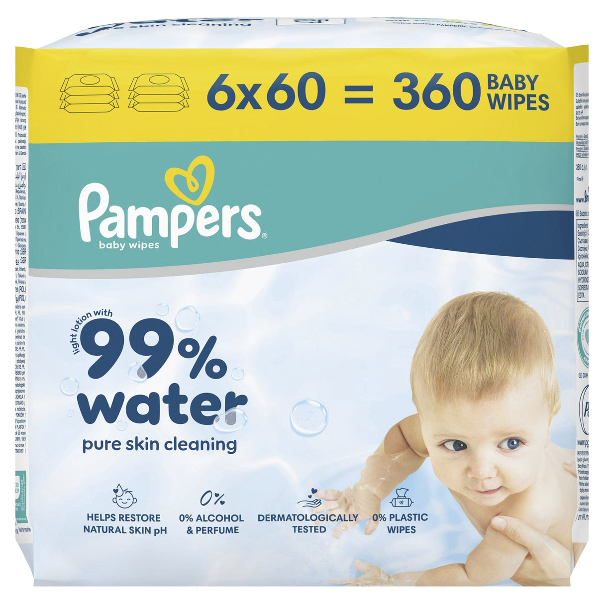 Pampers Feuchttücher 99% Water 1 Packung = 6 Flowpacks à 60 Tücher
