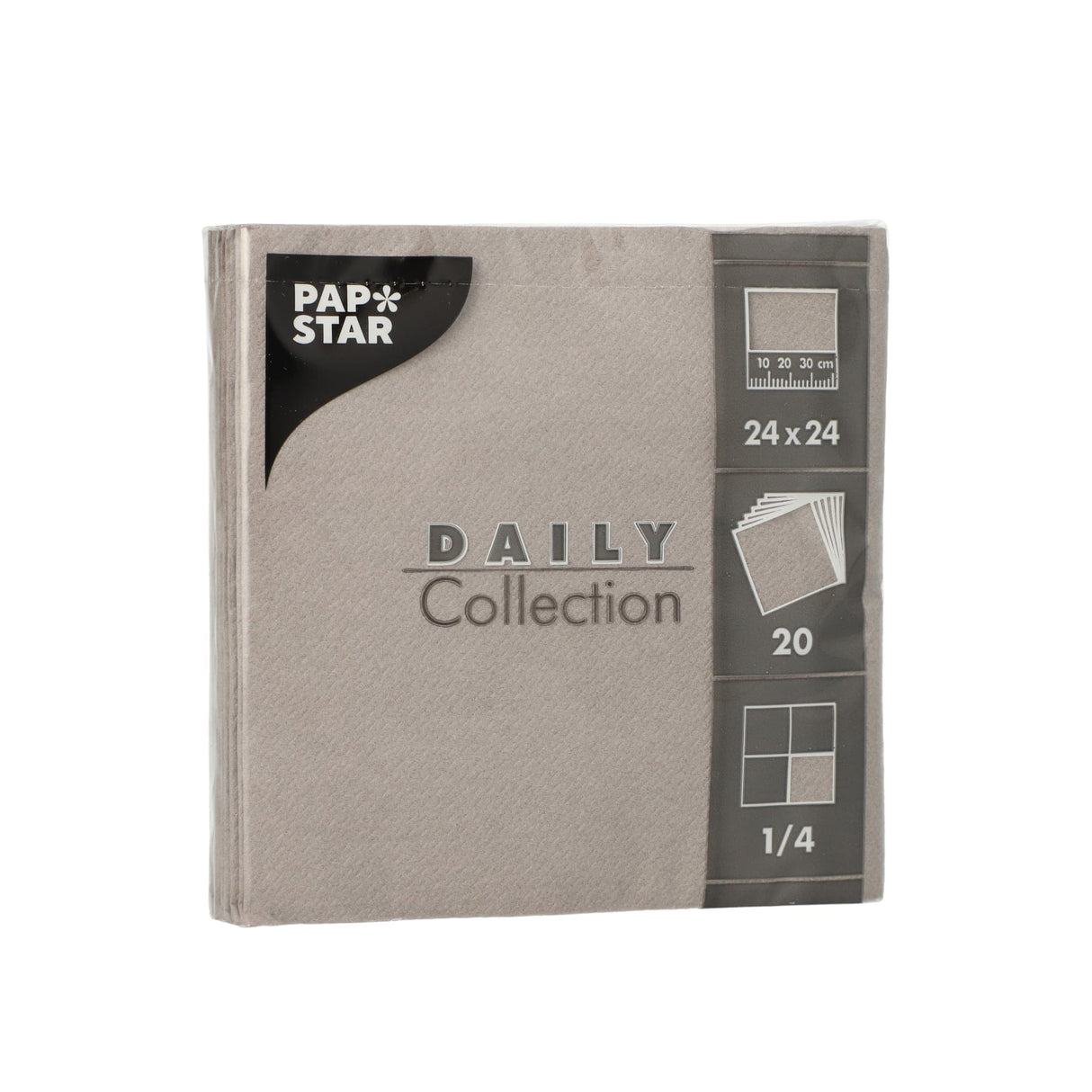 Papstar DAILY Collection Servietten, 24x24 cm, 1/4 Falz, grau 1 Karton (20 Packungen × 20 Stück)