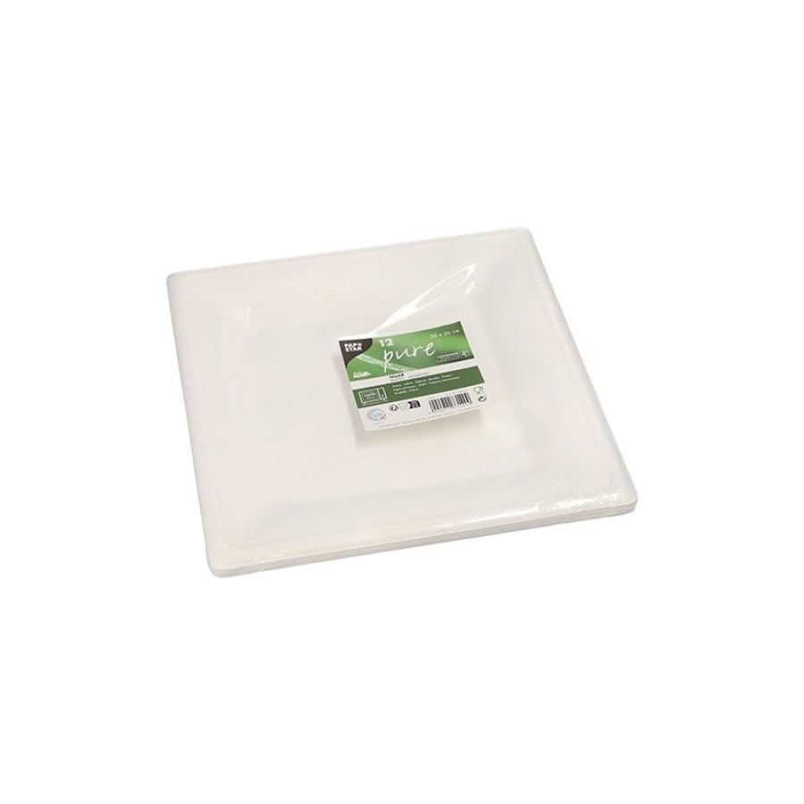 Papstar Einwegteller Zuckerrohr, 26 x 26 cm, stabil
