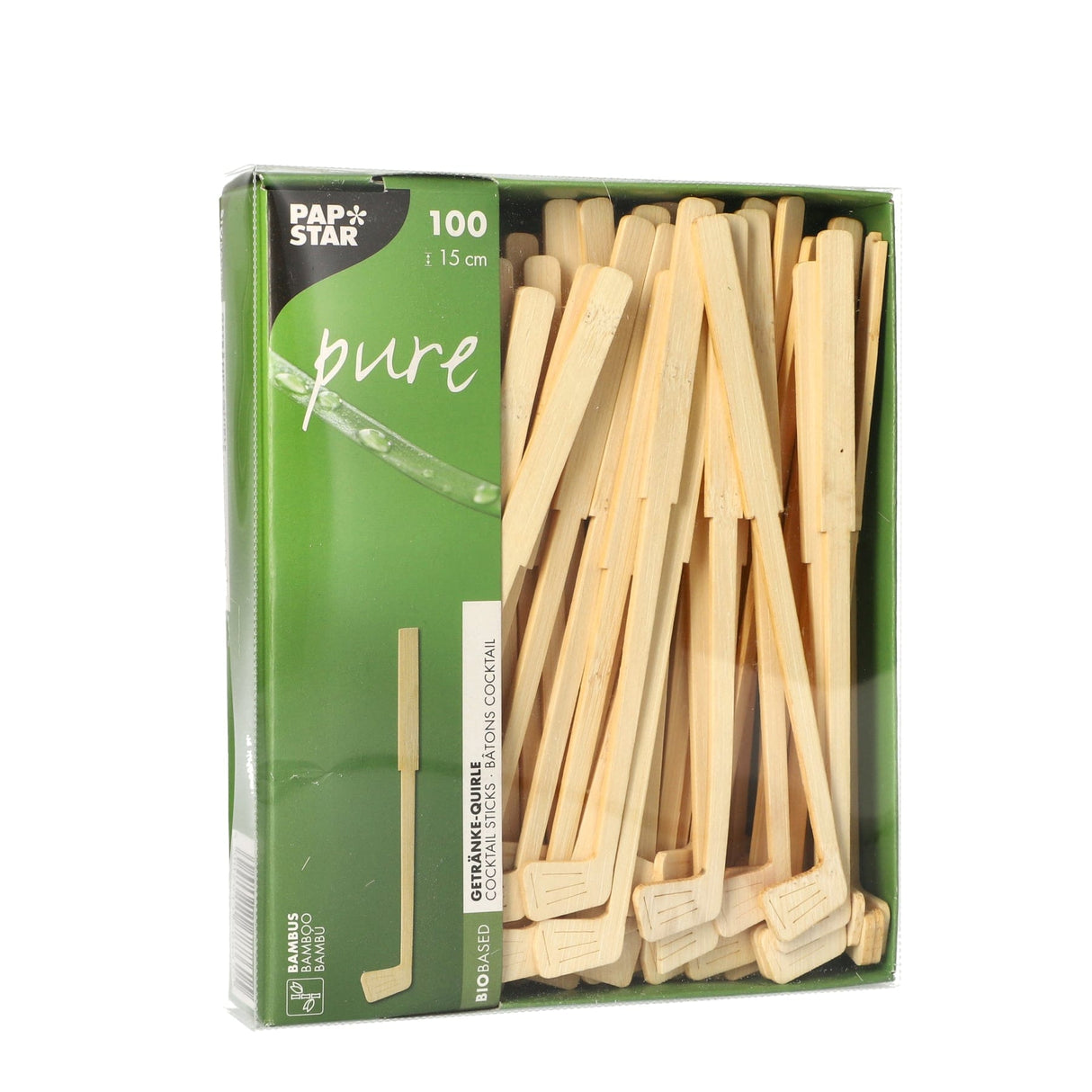Papstar Pure Bambus Getränke-Quirle, Golf, 15 cm 1 Karton (10 Packungen × 100 Stück)