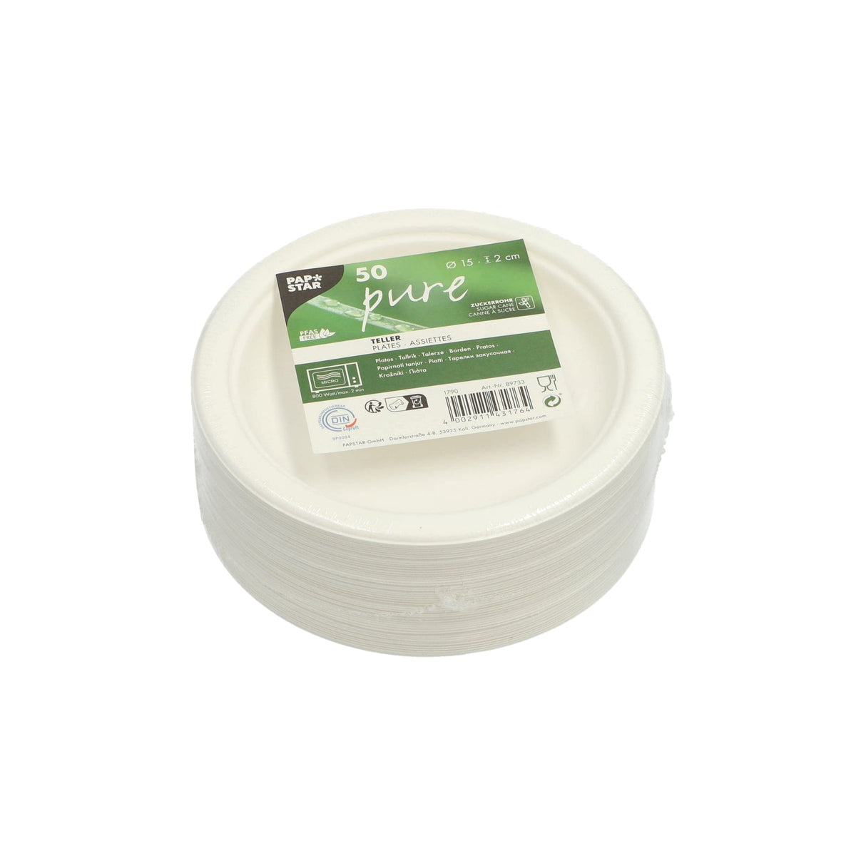 Papstar Pure Einwegteller, Zuckerrohr, Ø 15 cm