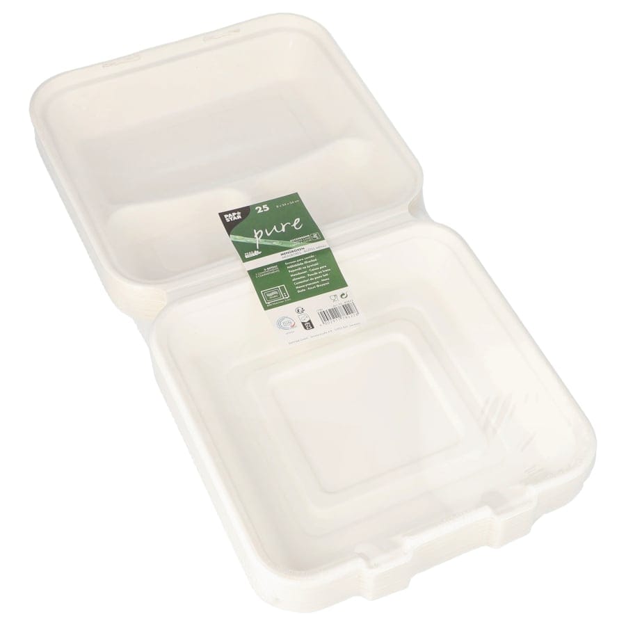Papstar Pure Menüboxen, Zuckerrohr, 3-geteilt