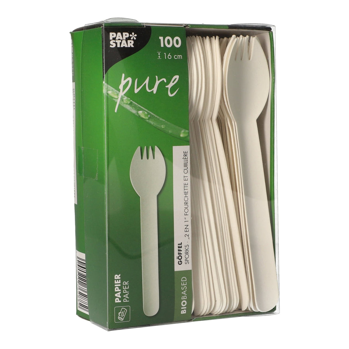 Papstar Pure Papier Göffel, 16 cm 1 Karton (10 Packungen × 100 Stück)