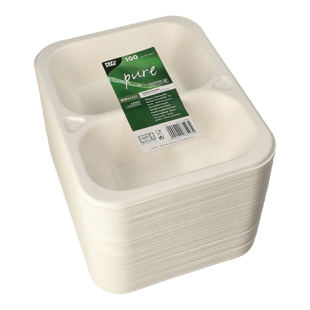 PAPSTAR Pure Siegelschalen Zuckerrohr-Schale, 600 ml, 2-geteilt
