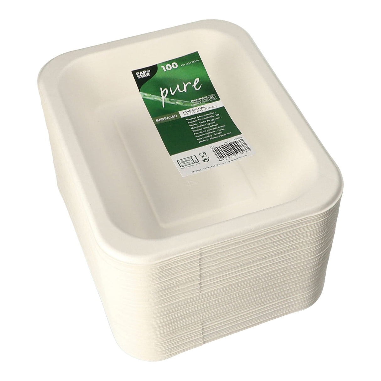 PAPSTAR Pure Siegelschalen Zuckerrohr-Schale, 900 ml, ungeteilt