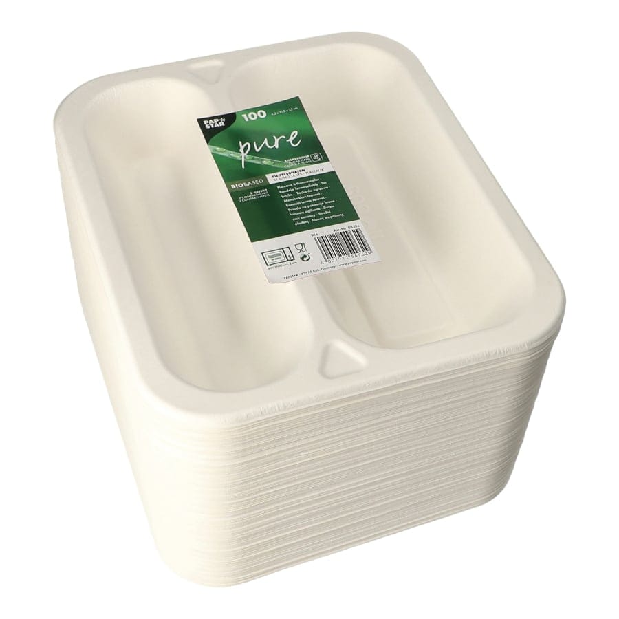 PAPSTAR Pure Siegelschalen Zuckerrohr-Schale, 975 ml, 2-geteilt