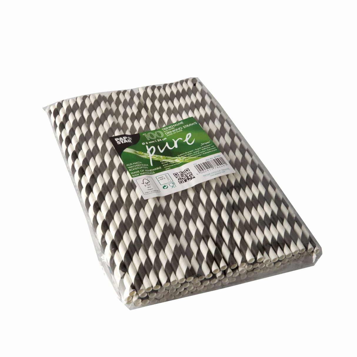Papstar Pure Stripes Shake-Halme, schwarz-weiß 1 Karton (10 Packungen × 100 Stück)
