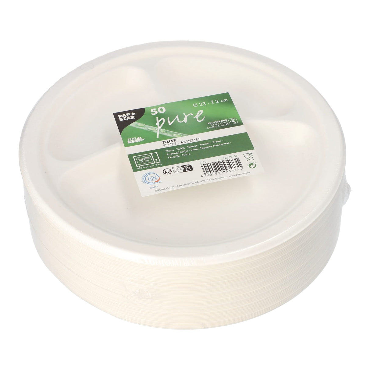 Papstar Pure Teller, Zuckerrohr, 3-geteilt