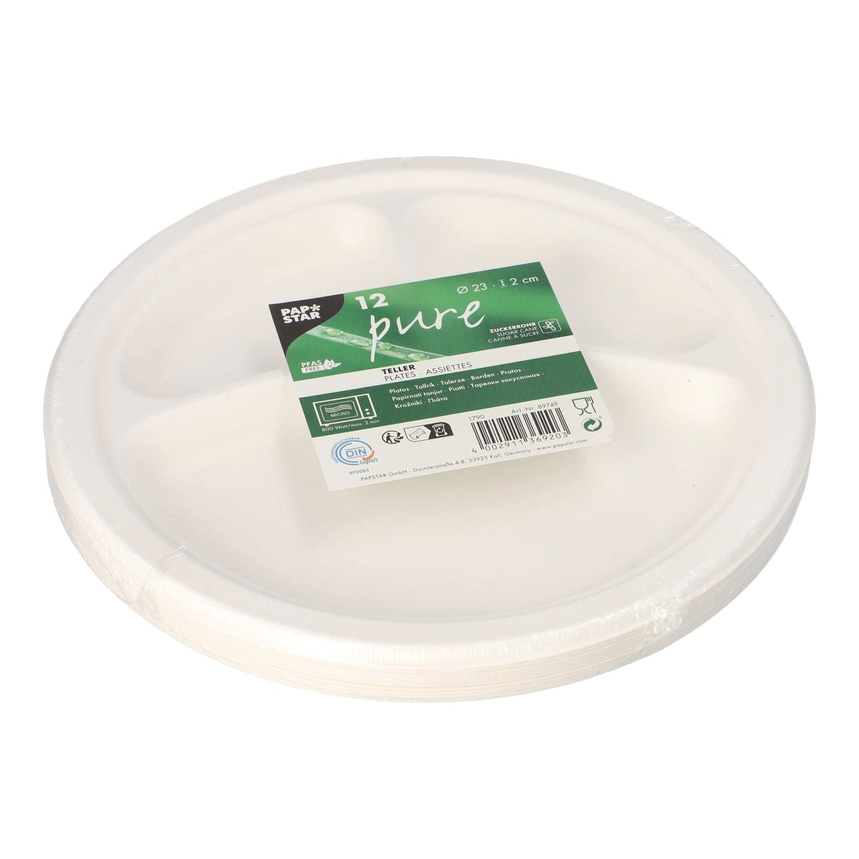 Papstar Pure Teller, Zuckerrohr, 3-geteilt