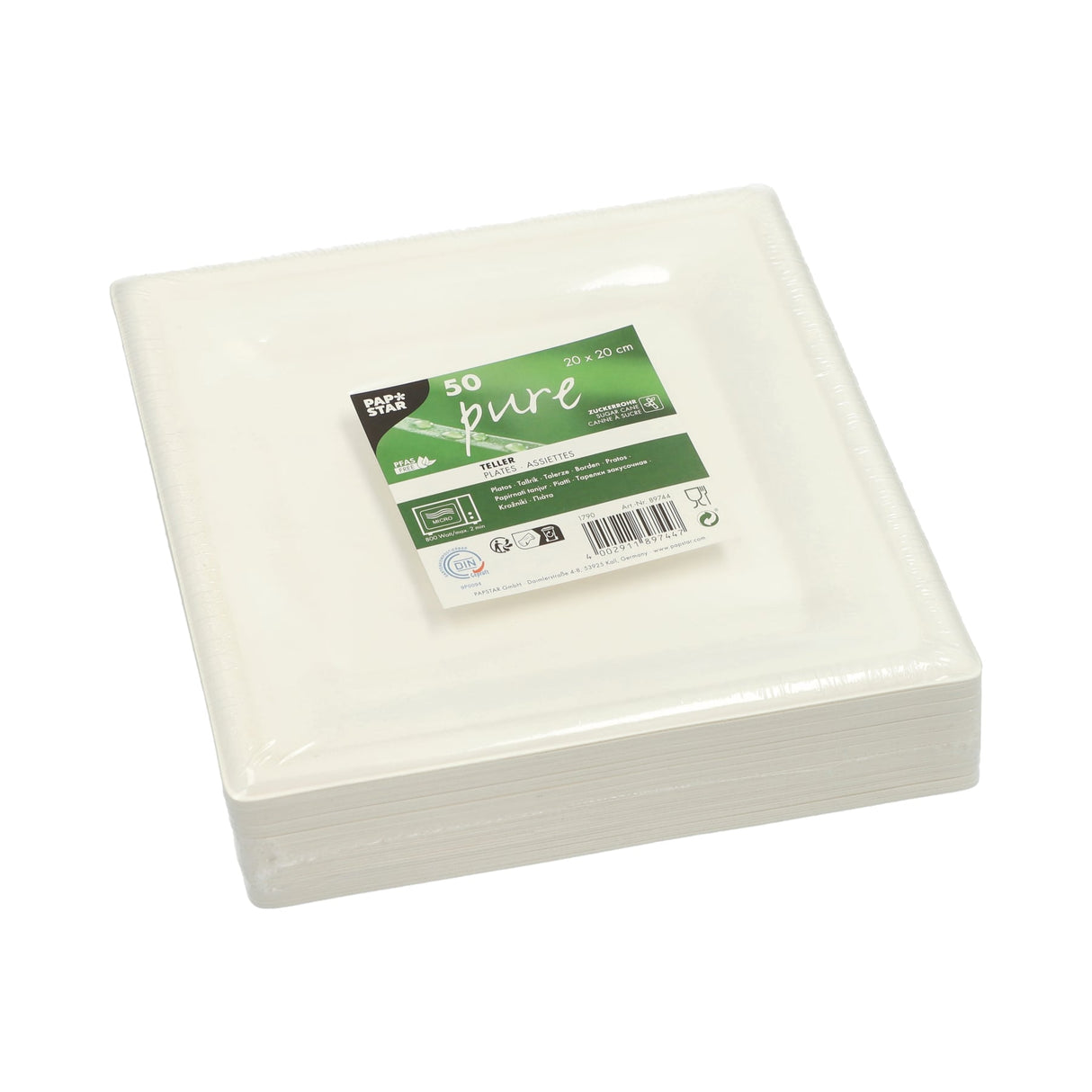 Papstar Pure Teller Zuckerrohr, eckig, 20 x 20 cm