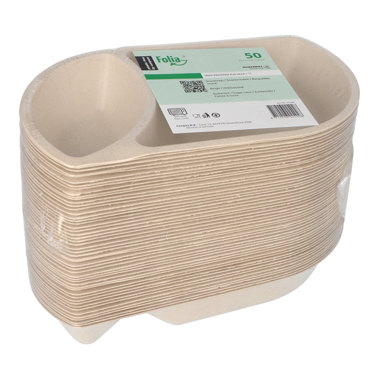 Papstar Snacktrays, Zuckerrohr, 2-geteilt