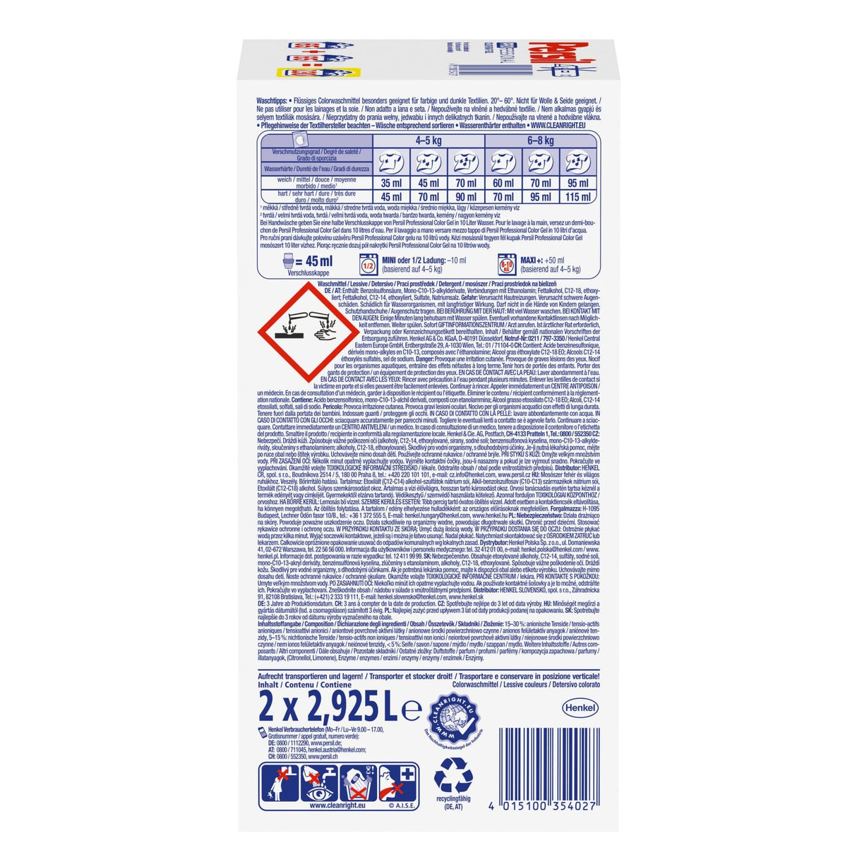 Persil Professional Kraft Gel Flüssigwaschmittel, 130 WL
