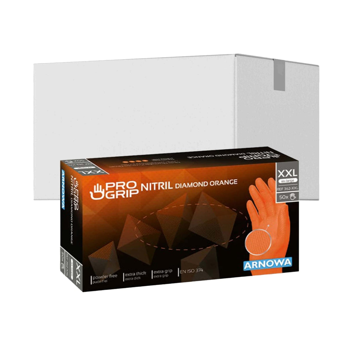 PROGRIP Nitril Diamond Orange Einmalhandschuhe, puderfrei, orange XXL / Karton (10 Packungen × 50 Stück)