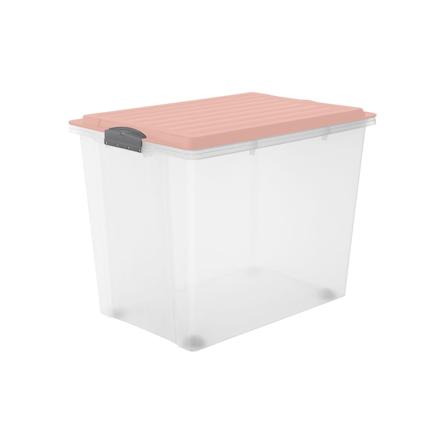Rotho COMPACT Stapelbox A3 70 l mit Rollen, transparent/linnea pink